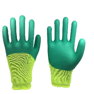 LTX-035 13gauge polyester green foam latex half coated gloves