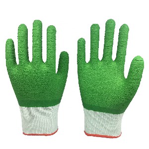 LTX-037 13gauge polyester green wave crinkle latex full caoted gloves