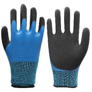 LTX-038 13gauge polyester blue full coated black palm waterproof gloves