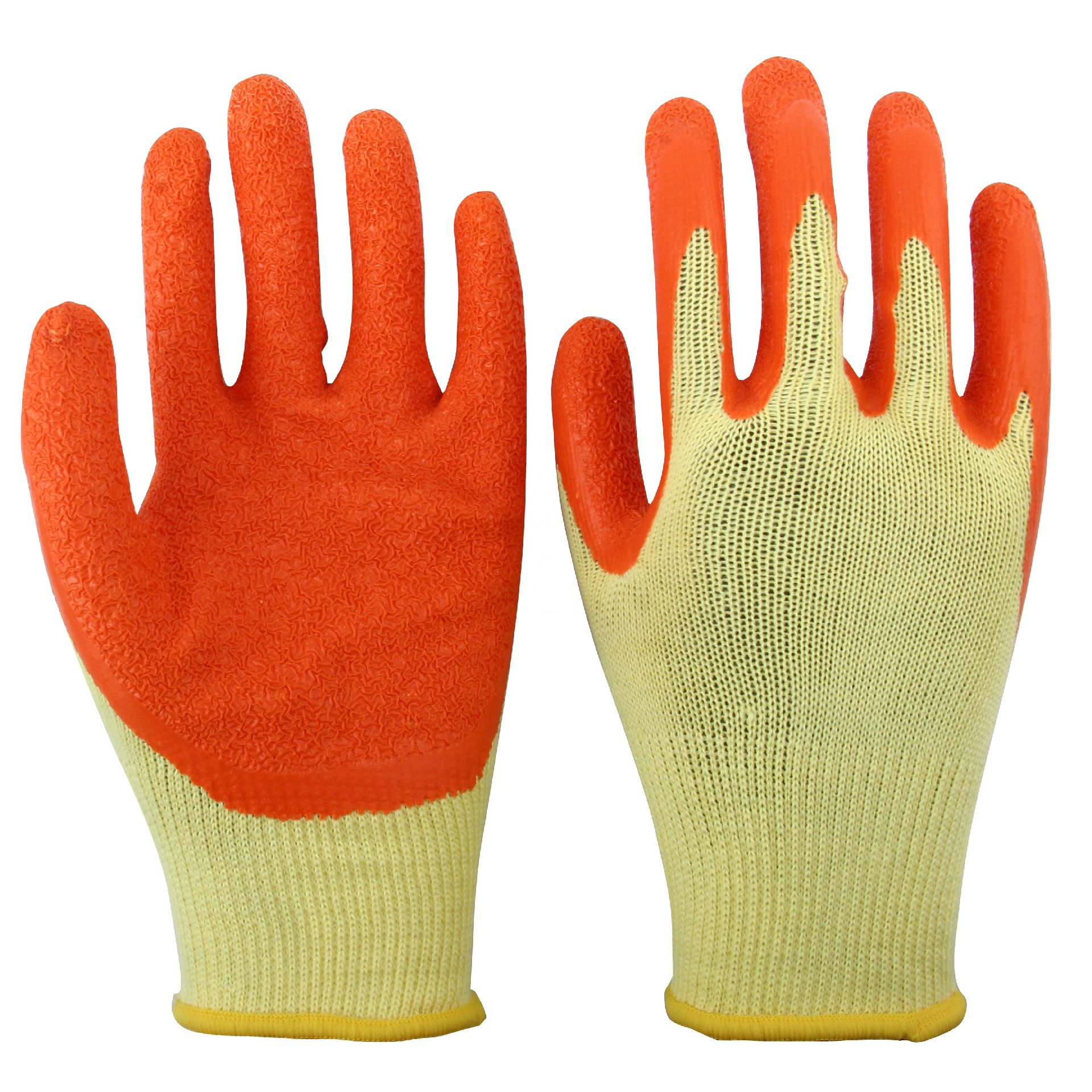 LTX-003 10gauge yellow cotton orange crinkle latex coated gloves