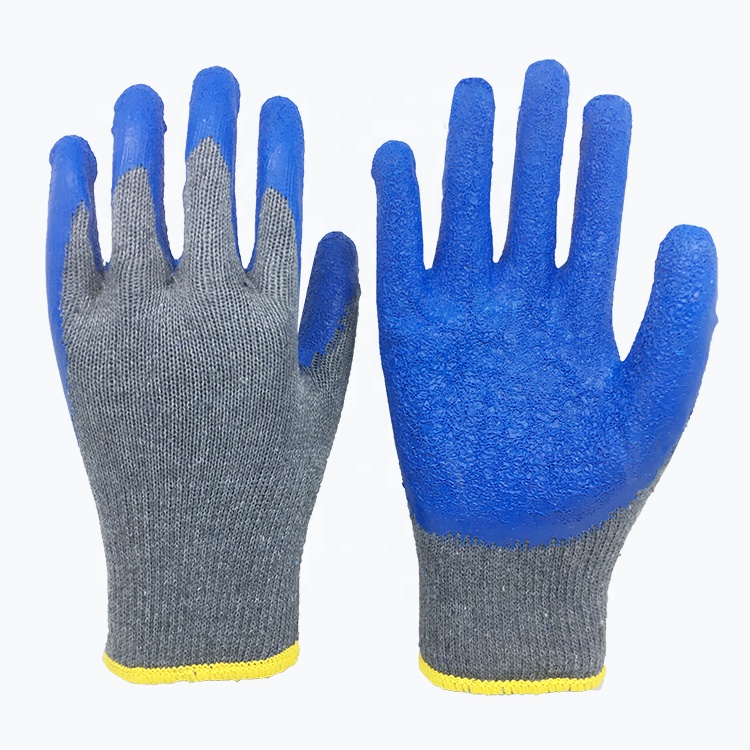 LTX-004 10gauge grey cotton blue crinkle latex coated gloves