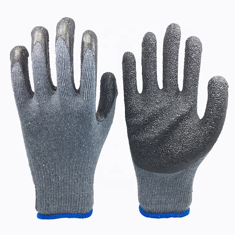 LTX-005 10gauge grey cotton black crinkle latex coated gloves