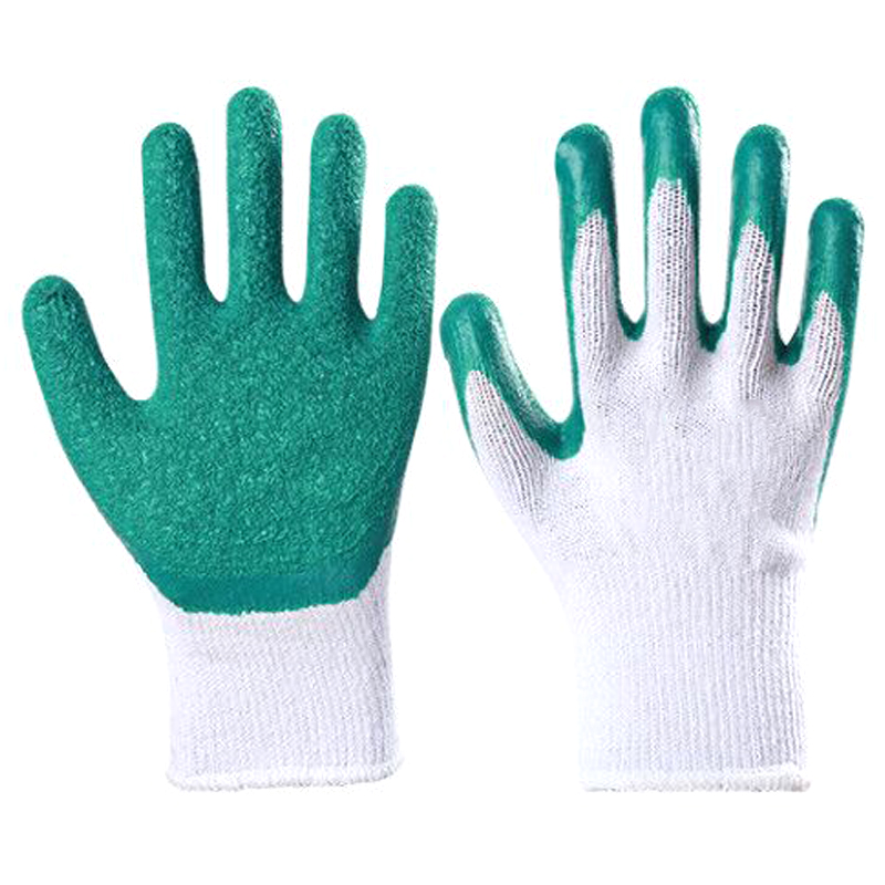 LTX-006 10gauge bleached white cotton green crinkle latex coated gloves