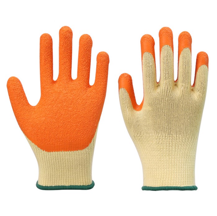 LTX-007 5 threads 10gauge yellow cotton crinkle orange latex coated gloves