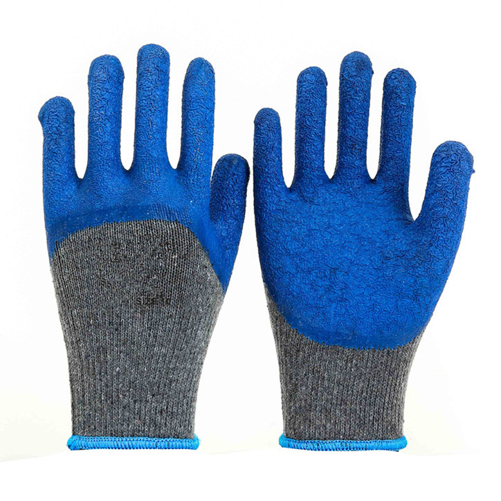 LTX-012 10gauge grey cotton blue latex half coated gloves