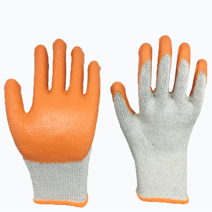 LTX-013 7gauge white cotton orange latex plain coated gloves