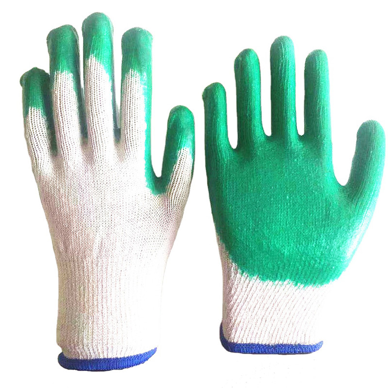 LTX-014 10gauge white cotton green latex plain coated gloves