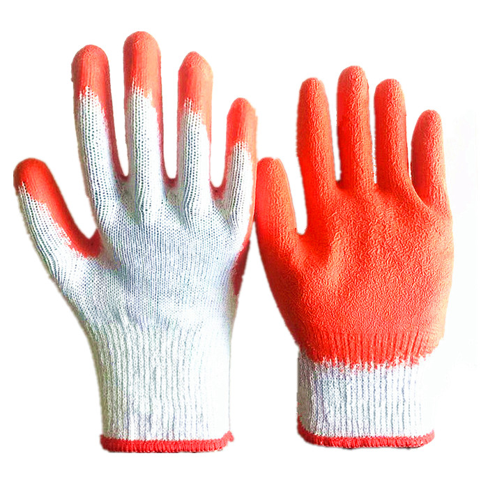 LTX-015 10gauge white cotton orange latex plain coated gloves