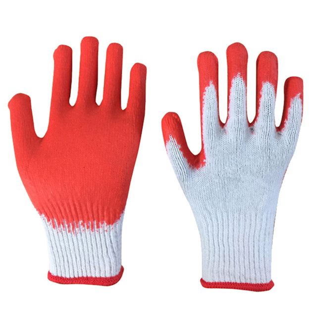 LTX-016 10gauge white cotton red latex palin coated gloves