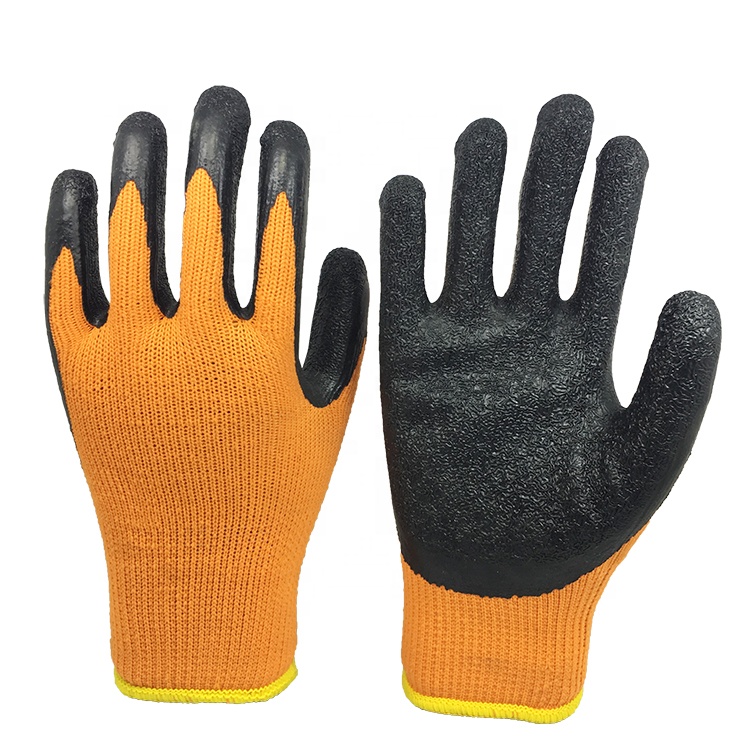 LTX-018 7gauge Terry liner orange black crinkle latex coated gloves