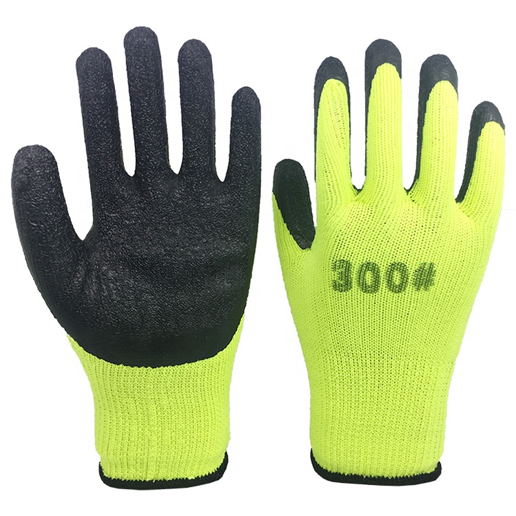 LTX-019 7gauge terry liner green black crinkle latex coated gloves