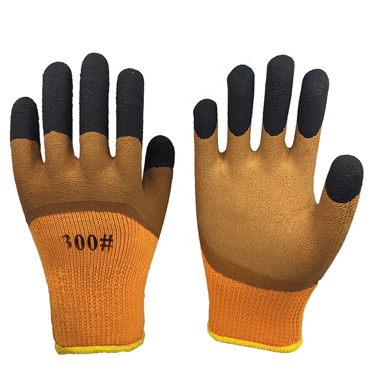 LTX-021 7gauge Terry liner brown foam latex half coated gloves black finger