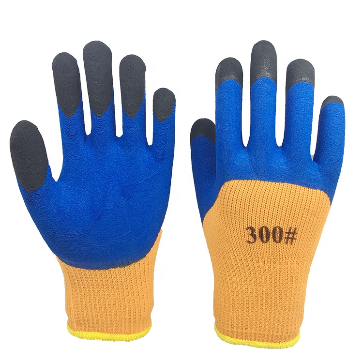 LTX-022 7gauge Terry liner blue foam latex half coated gloves black finger