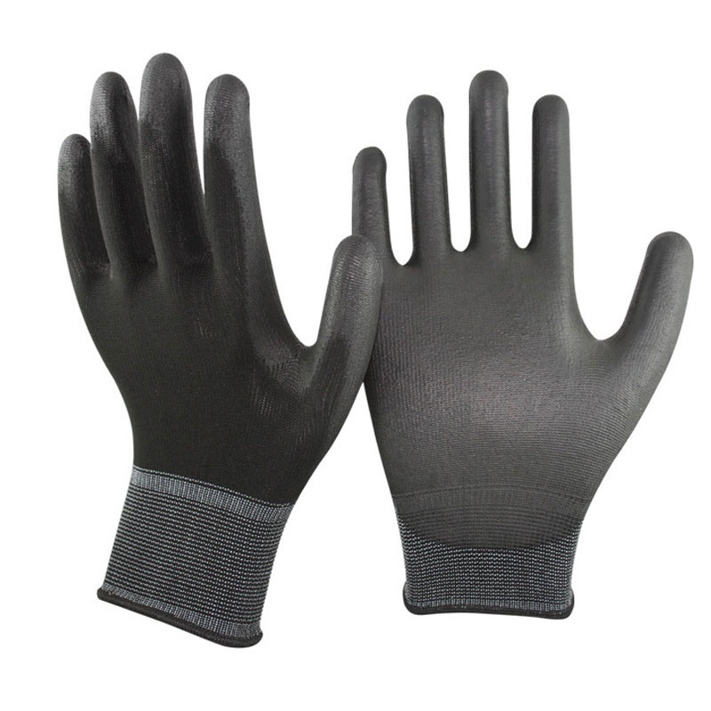PU-001 13gauge black polyester black pu coated gloves