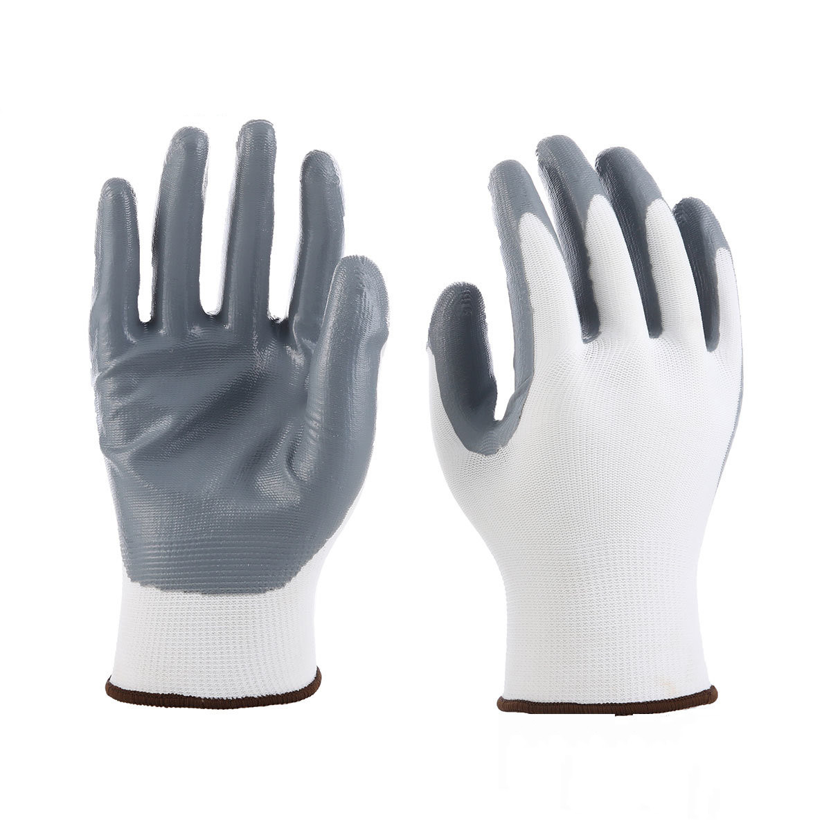 NTR-001 13 gauge white polyester grey nitrile palm coated gloves