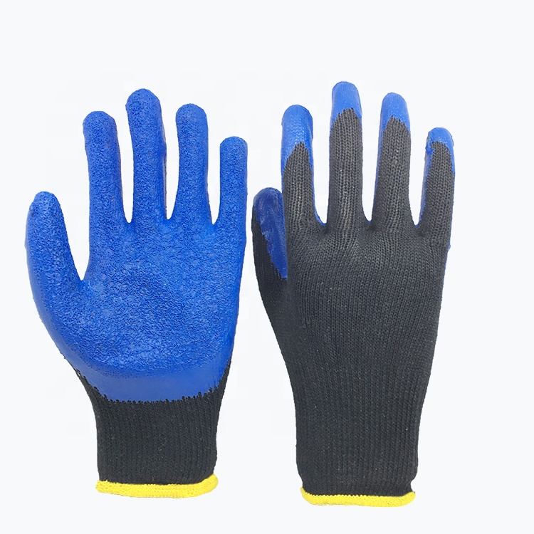 LTX-027 13gauge grey polyester black crinkle latex coated gloves