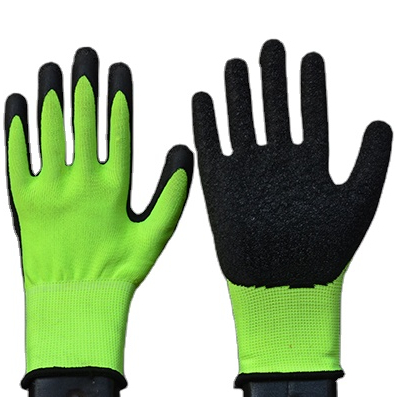 LTX-028 13gauge fluorescent green black foam latex coated gloves