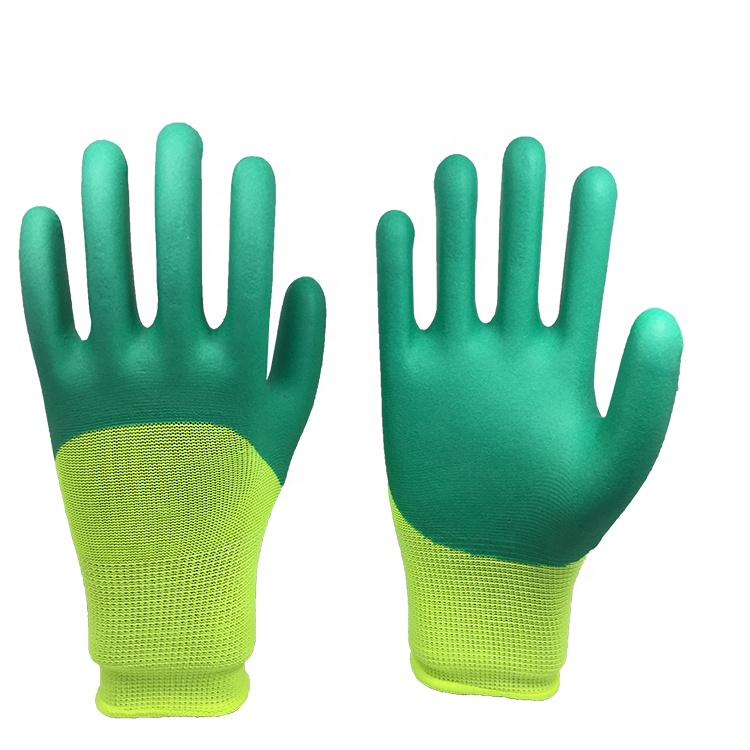 LTX-035 13gauge polyester green foam latex half coated gloves