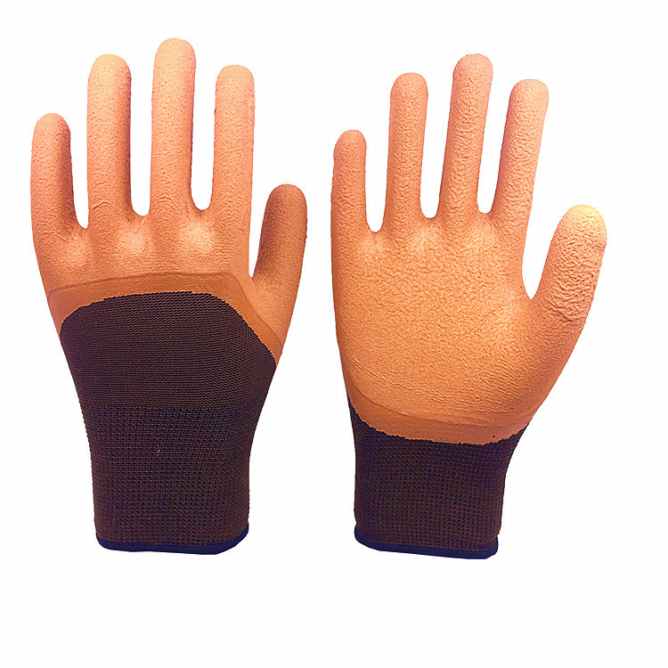 LTX-036 13gauge polyester brown latex foam half coated gloves