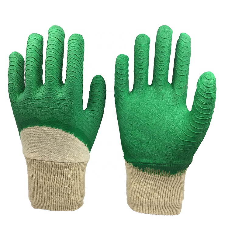 LTX-041 knit wrist green wave crinkle latex half coated gloves