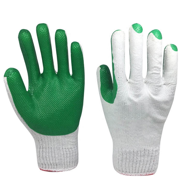 LTX-043 10gauge white cotton green latex laminated gloves