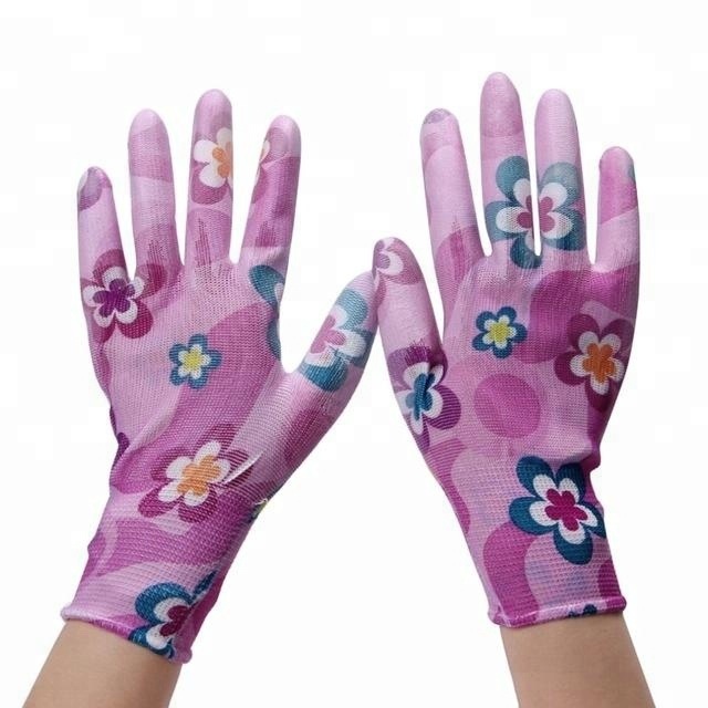 PU-012 13gauge color polyester  pu palm gloves
