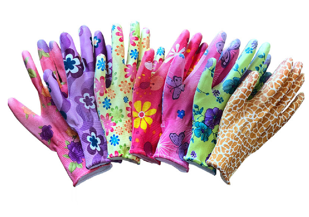 PU-013 13gauge color polyester  pu palm gloves