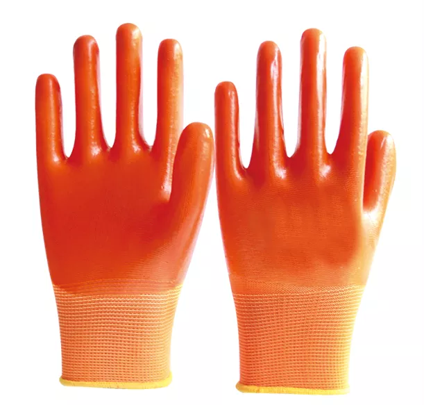 PVC-001   13 gauge orange color polyester with fully pvc coated safety gloves
