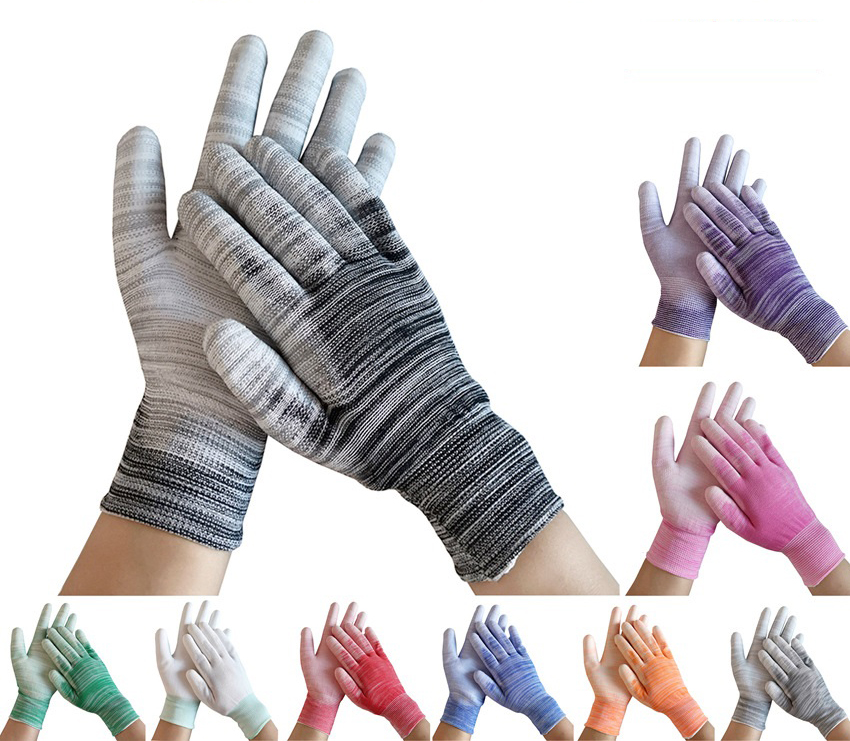 PU-010 13gauge color polyester  pu palm gloves