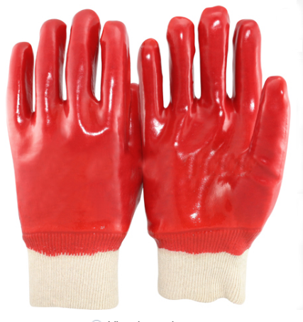 PVC-004  Knit wrist fully red PVC coated gloves