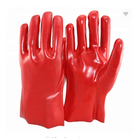 PVC-005   27cm Long sleeve fully red PVC coated gloves