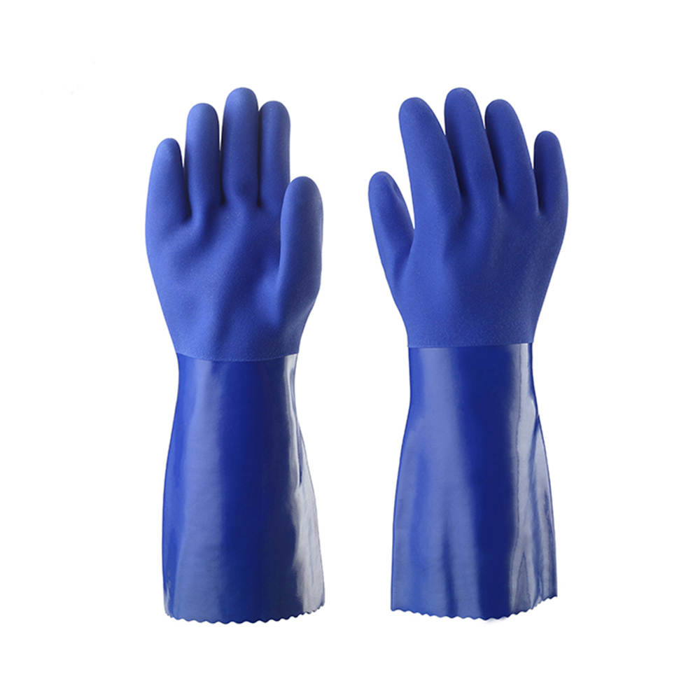 PVC-008  35cm Long sleeve Blue fully coated Sandy Palm glove