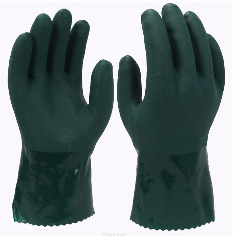 PVC-009  27cm Long sleeve Green fully coated Sandy Palm glove