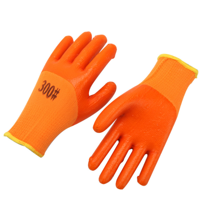 PVC-010  7gauge orange terry liner pvc half coated glove