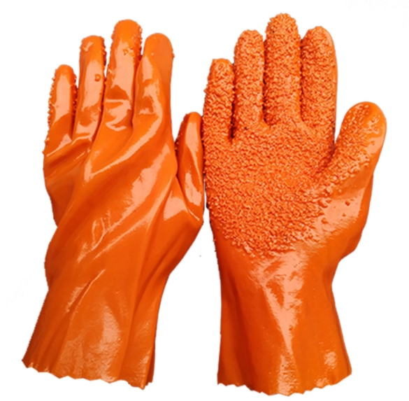 PVC-011  26cm Long sleeve Orange PVC with Palm Anti-Slip granules glove
