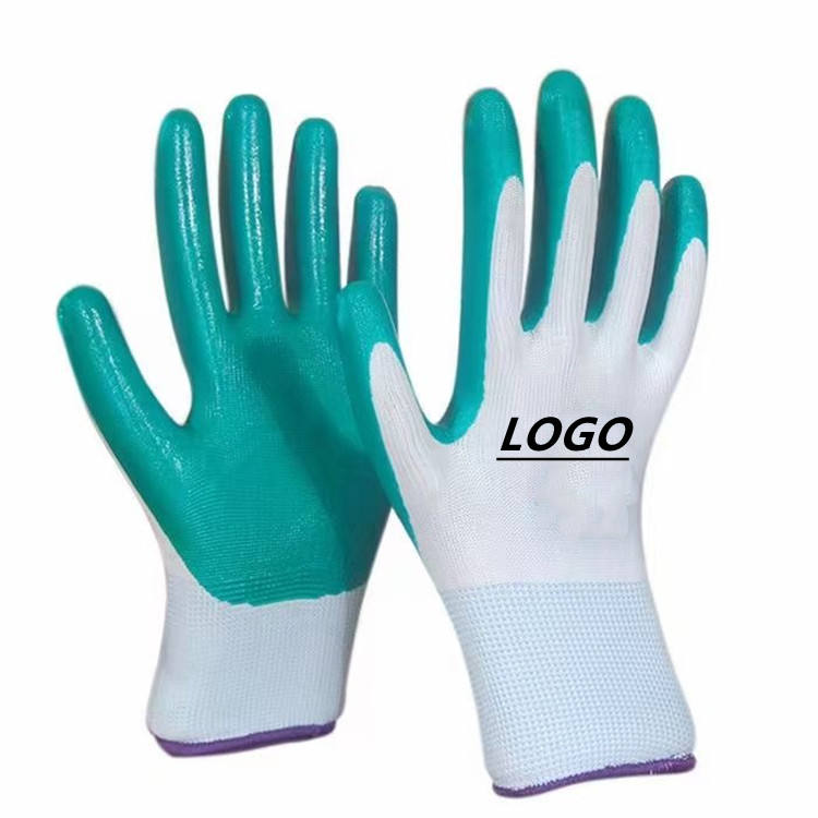 NTR-14 13G s white Polyester green Nitrile Coated Work Gloves
